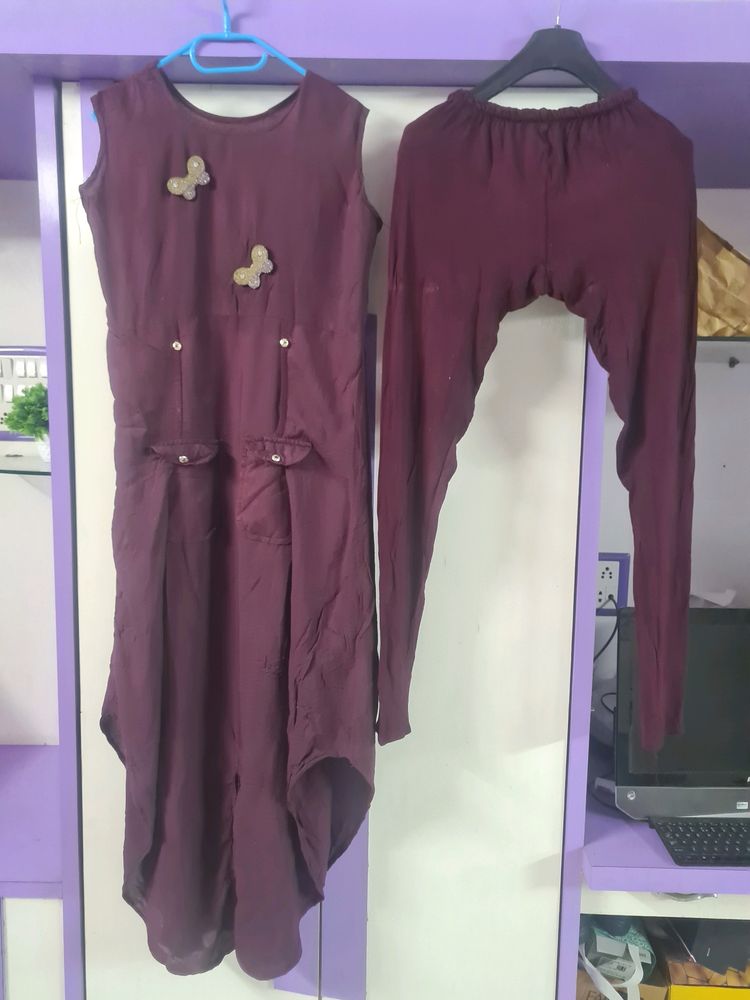 Beautiful Wine Kurta With Leggings