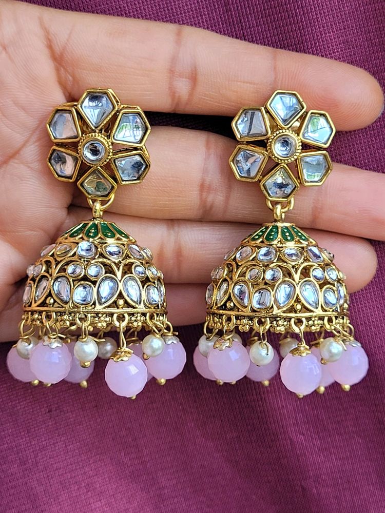 Light Pink Kundan Jhumka Set No.7