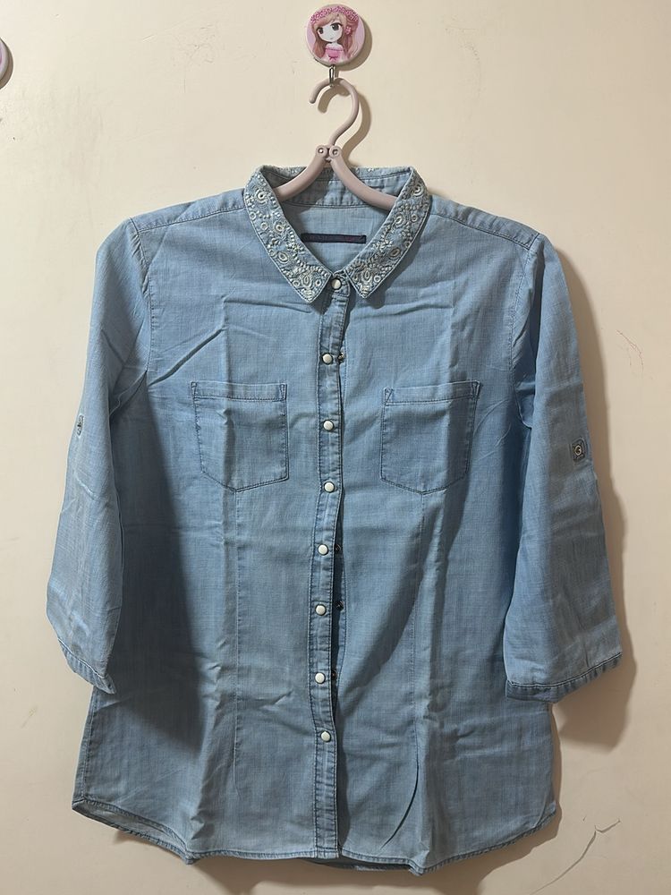 Embroidery Blue Formal Shirt