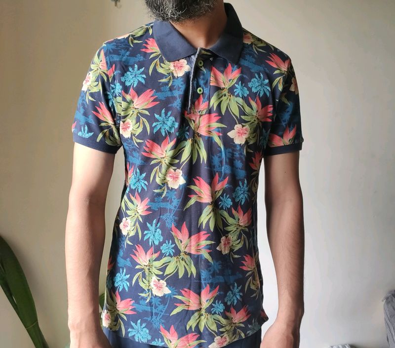 Men Flying Machine Floral Printed Polo Tshirt