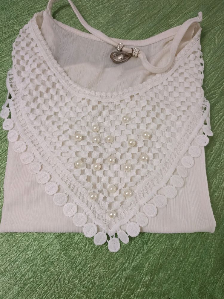 Beautiful Off White Colour Top With Pearls Work