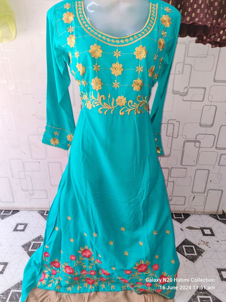 Embroidery Work Frock Sea green Size-XL