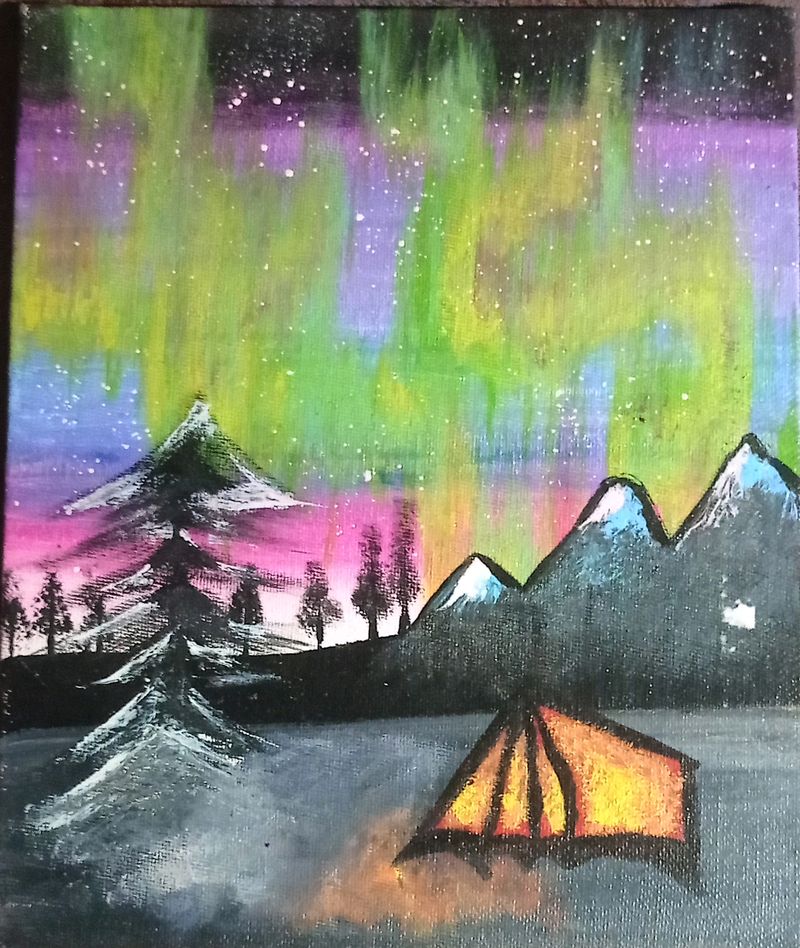 Canvas Board Painting Of Northern Lights