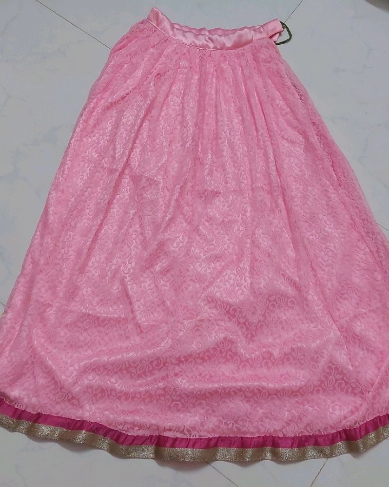 Baby Pink Skirt Stitched With Satin Lining