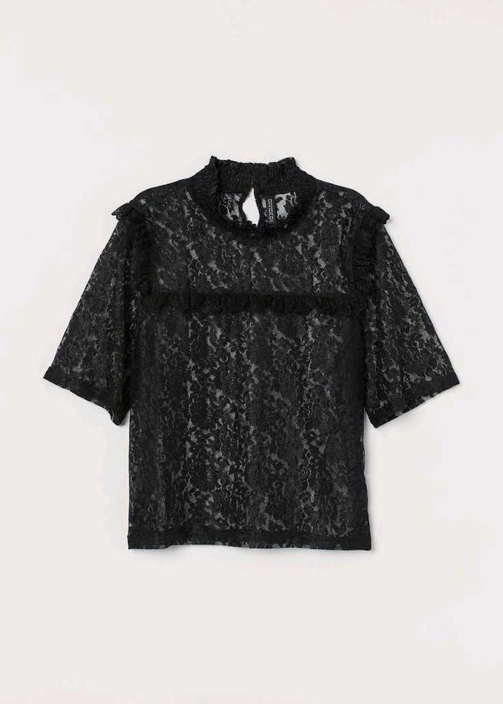 H&M Black Oversized Smock collar Lace Blouse