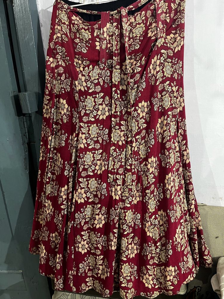 Flared Red Printed Skirt