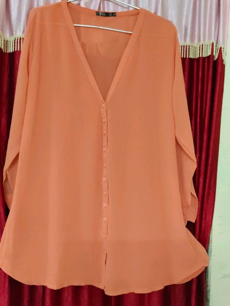 Peach Colour V-neck Shirt