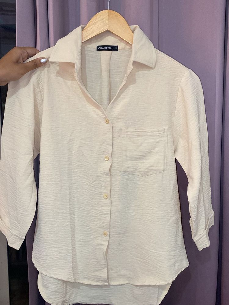 New Cream Crinkled Shirt Women