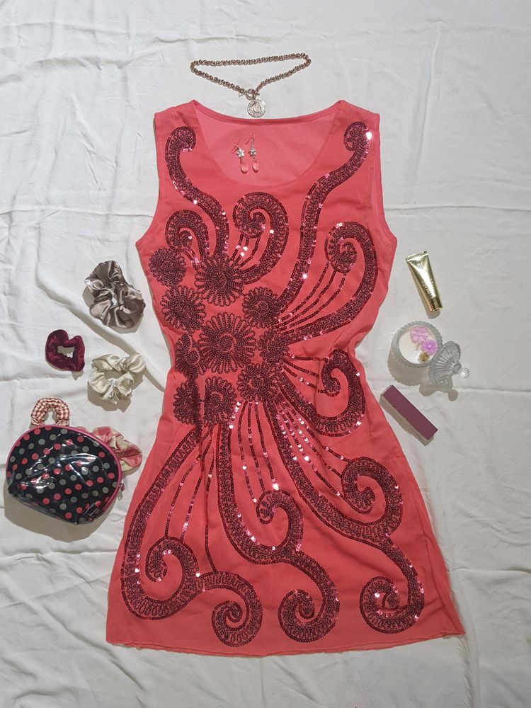 Coral Embroidered dress