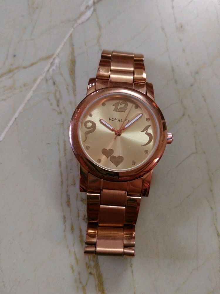 Rose Petals Golden Watch For Women