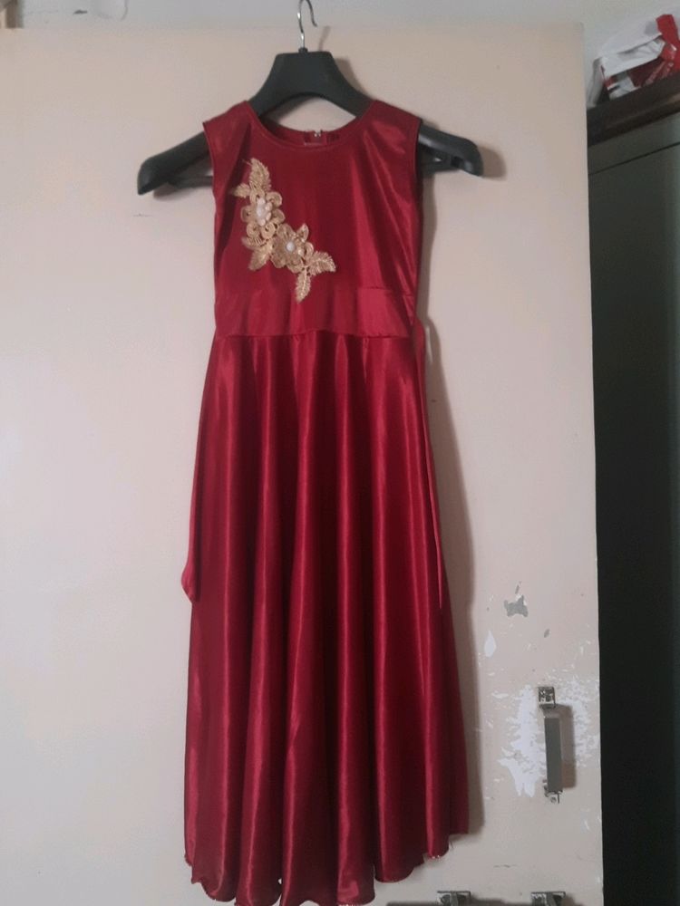 Maroon Colour Silk Ethnic Full Lenth Frock