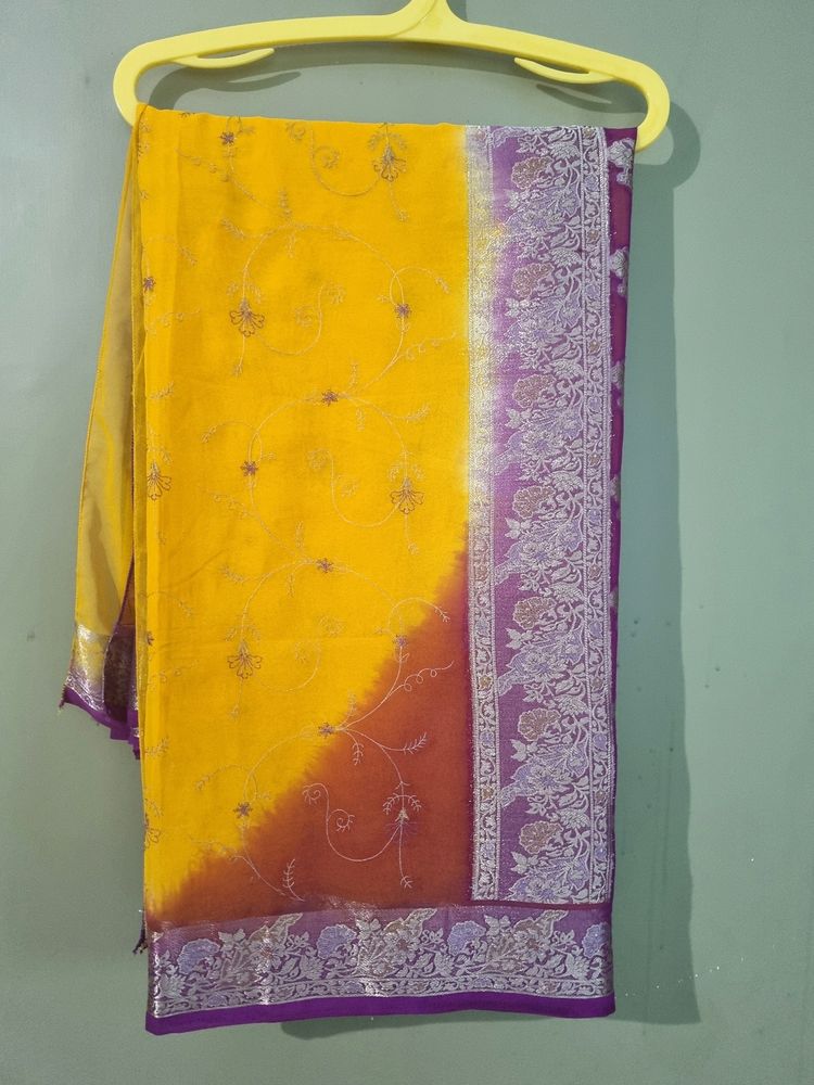 Purple,yellow Saree