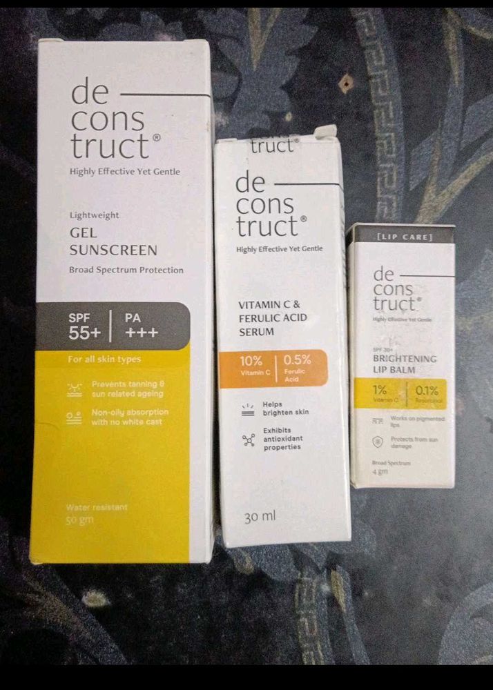 Deconstruct Sunscreen, Serum, Lip Balm