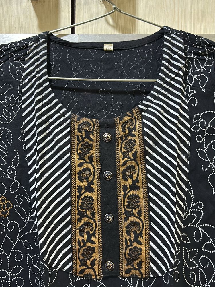 Black Foil Print Kurta