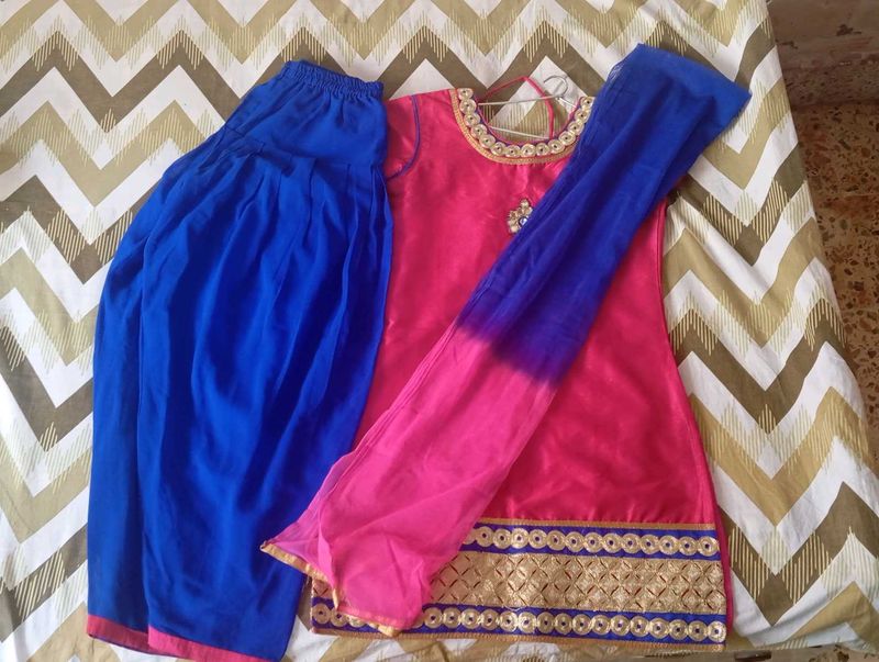 Pink And Blue Kurta Set  For Girls