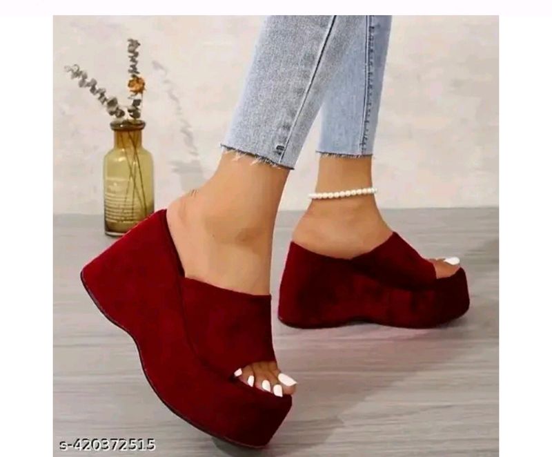 Maroon Wedge Heels Sandals