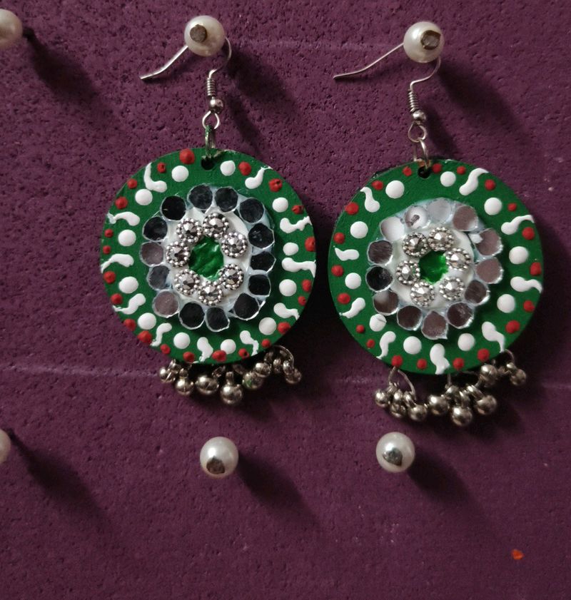 Green Earrings With Ghungroo