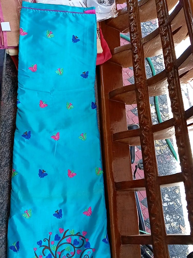 Embroidery Dark Sea Green And Blue Colour Saree