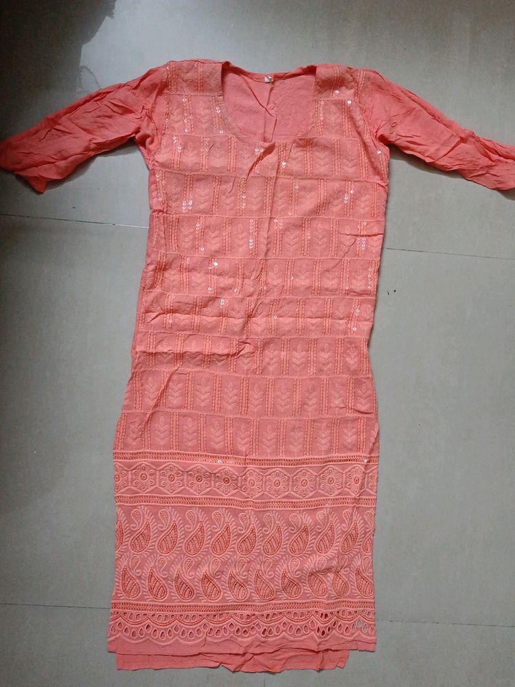 Peach Embroidered Kurta