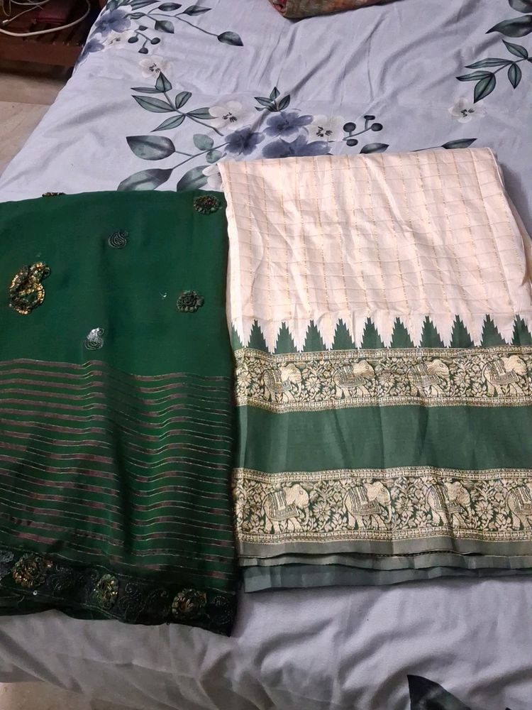 Combo Offer ...full Embroidery Work Saree WITH