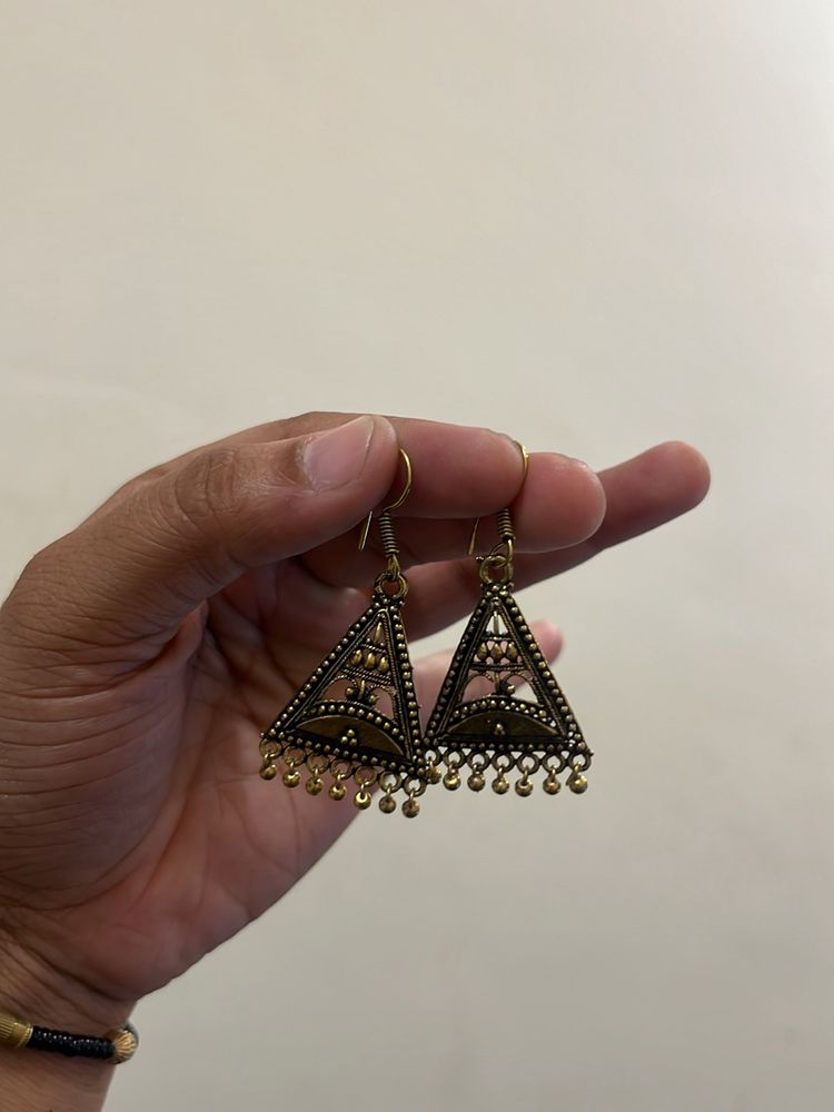 Golden Stylish Triangle Shape Earrings For Women