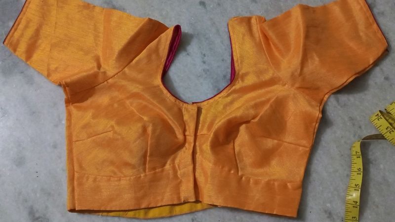 Mustard Yellow Blouse With Pink Piping