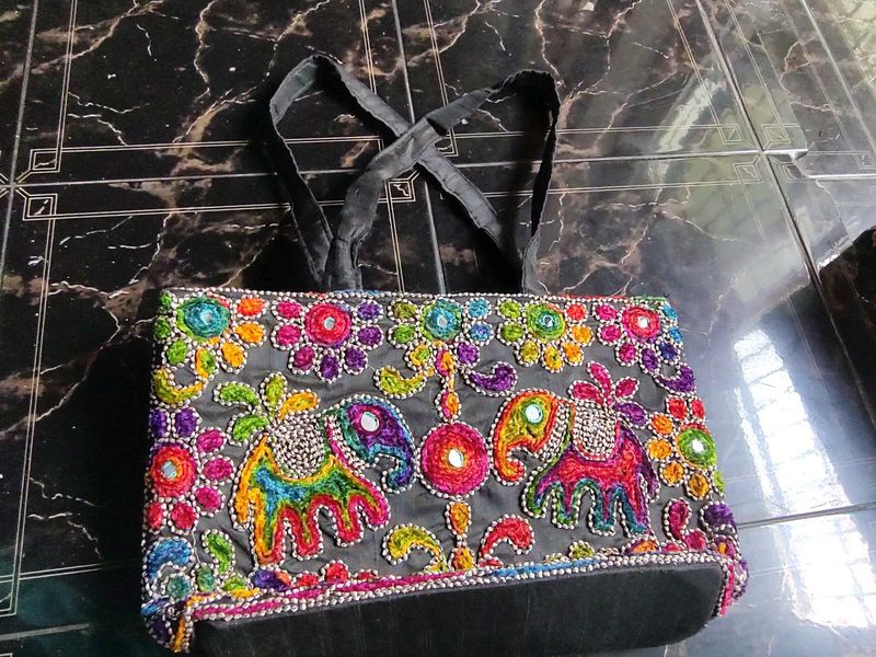 Black Handbag With Embroidery