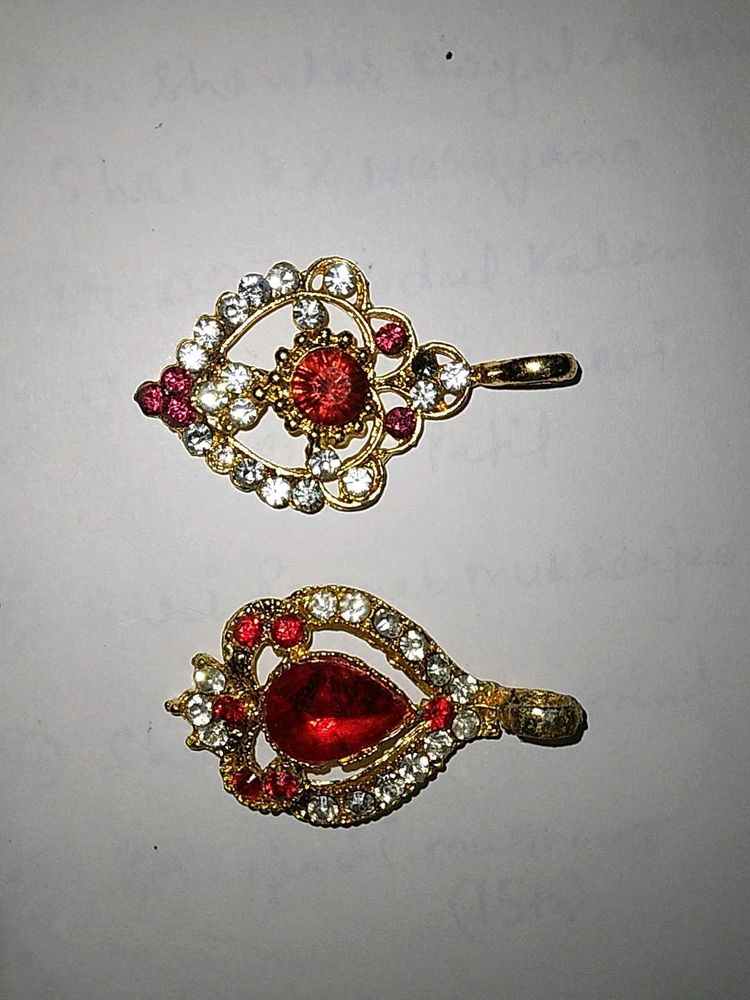 2 Pendates ,   Red Color Stone