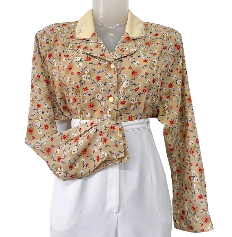 Vintage Floral Button-Up Blouse