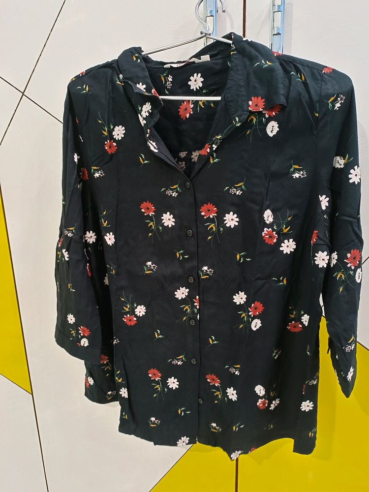 Black Shirt with Floral Design Allover