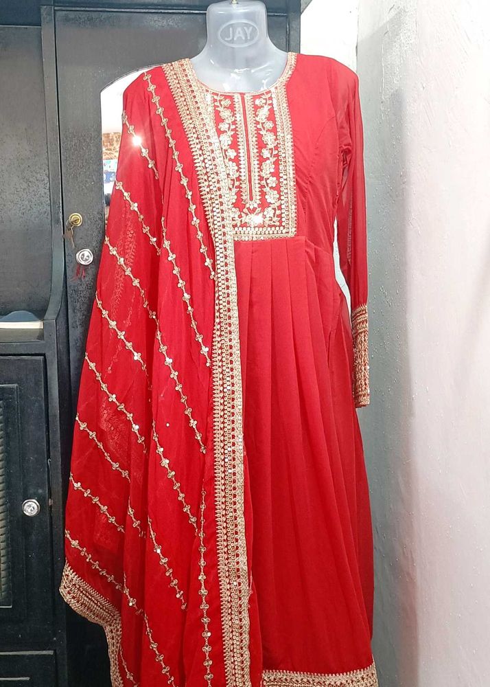 New Latest Heavy Fox Georgette Red Anarkali