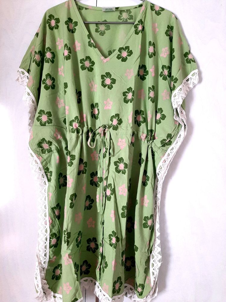 New Laced Green Short Kaftan With Adjustable Dori