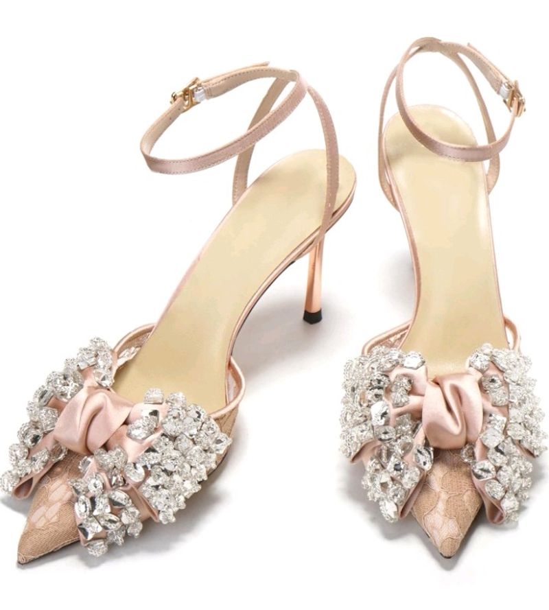 Satin Embellished Ankle Strap Heel