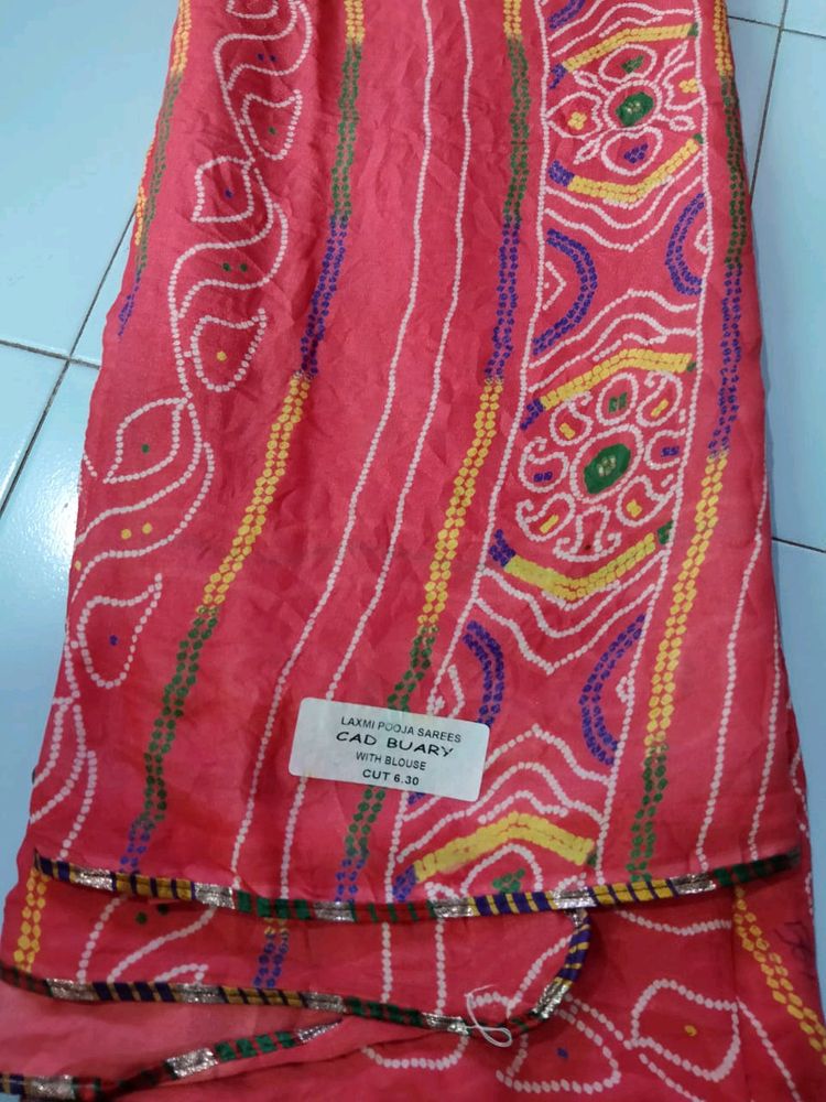 'Pink' Chundari Saree With Blouse