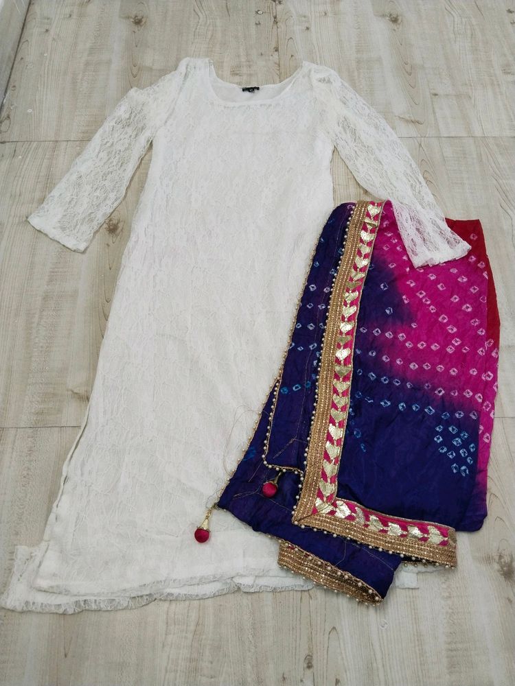 Net kurti with heavy dupatta