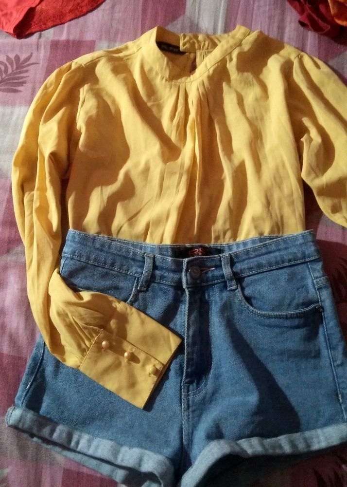 Korean Yellow Pearl Shirt