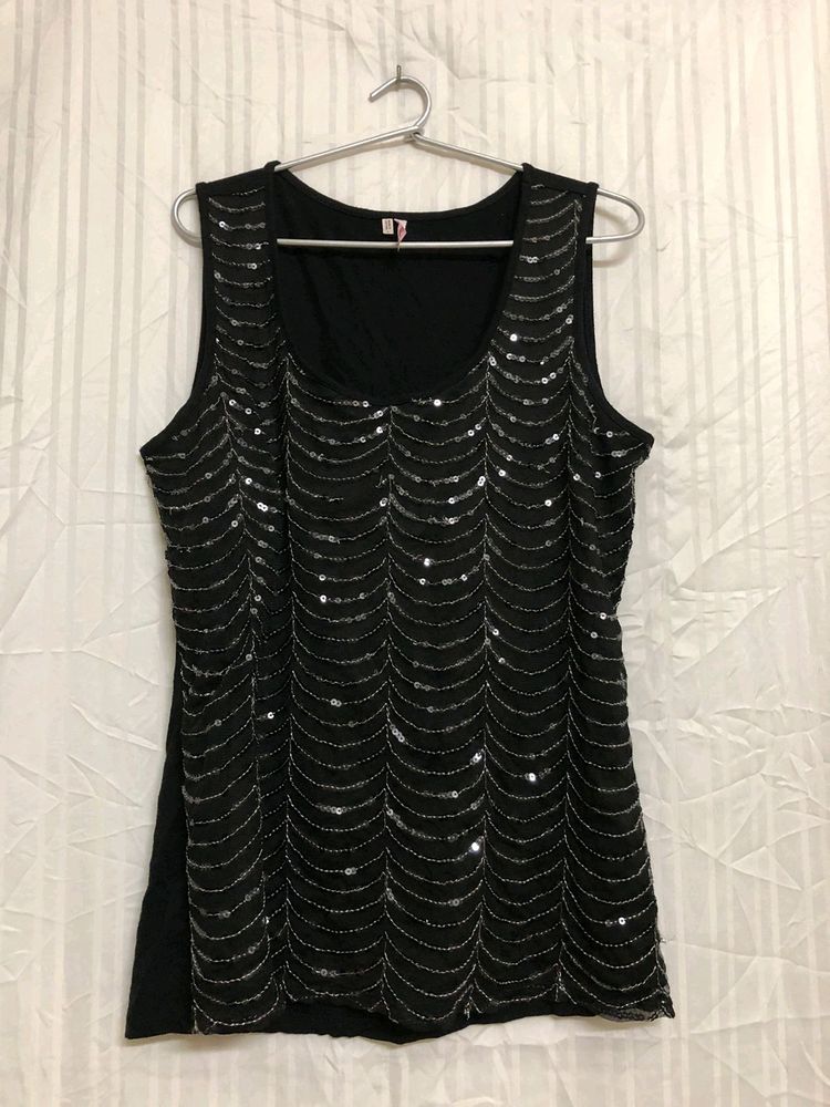 Studio Y Black Sequined Scoop Neck Top