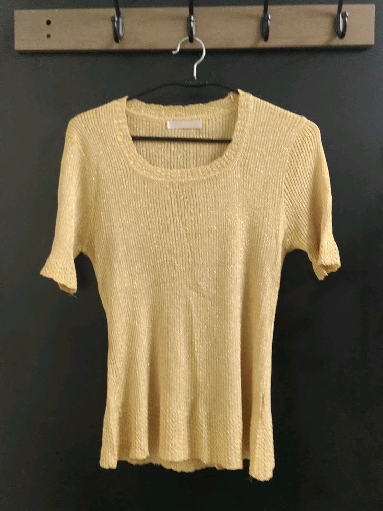 Party Wear Shimmery Golden Knit Top