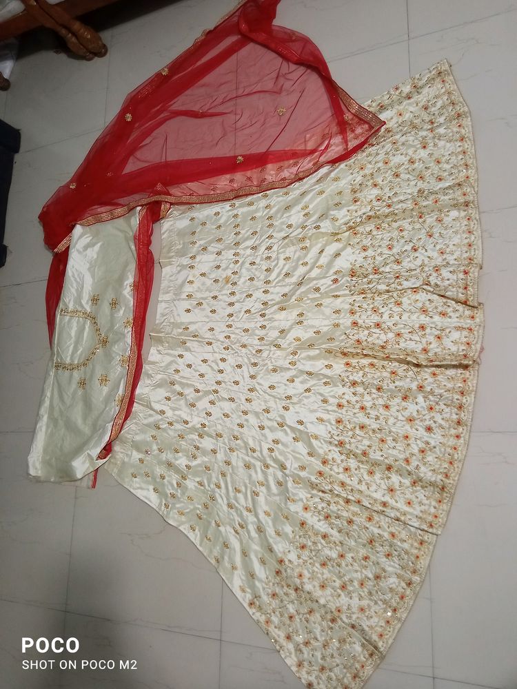 Cream Red Lehenga Choli