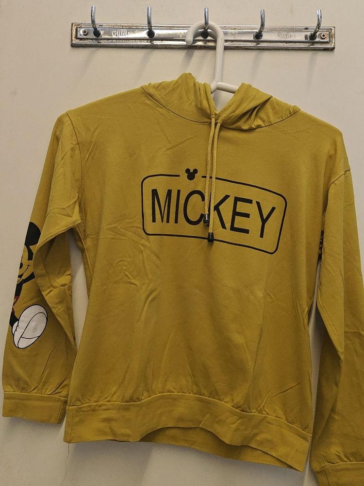 Mustard Yellow Hoddie Mickey Mouse Design