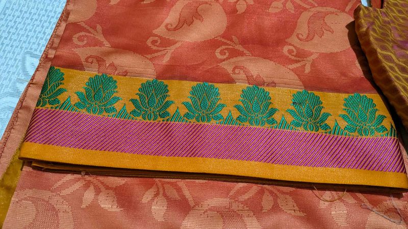 It Is An Artsilk Saree With Stitched Blouse Size