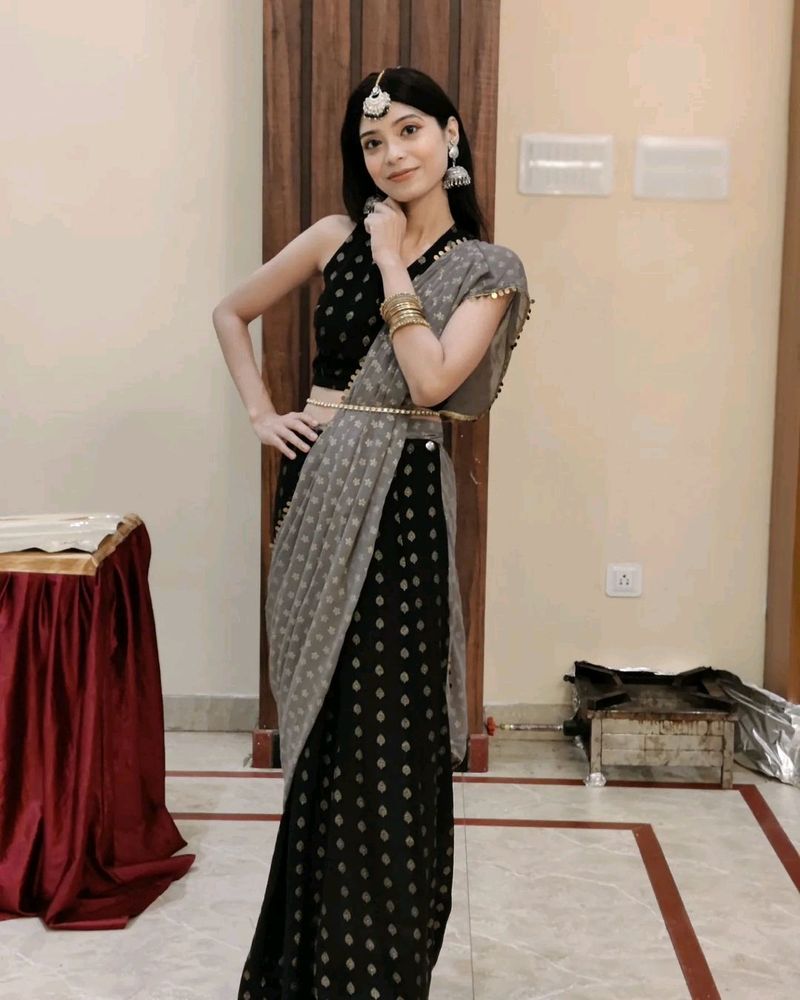 Ready To Wear Black And Grey Saree With Blouse