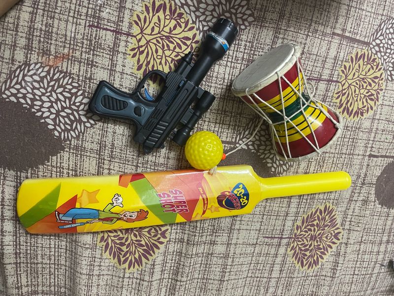 Bat Ball, Gun, Drum Three Combo Toy Set