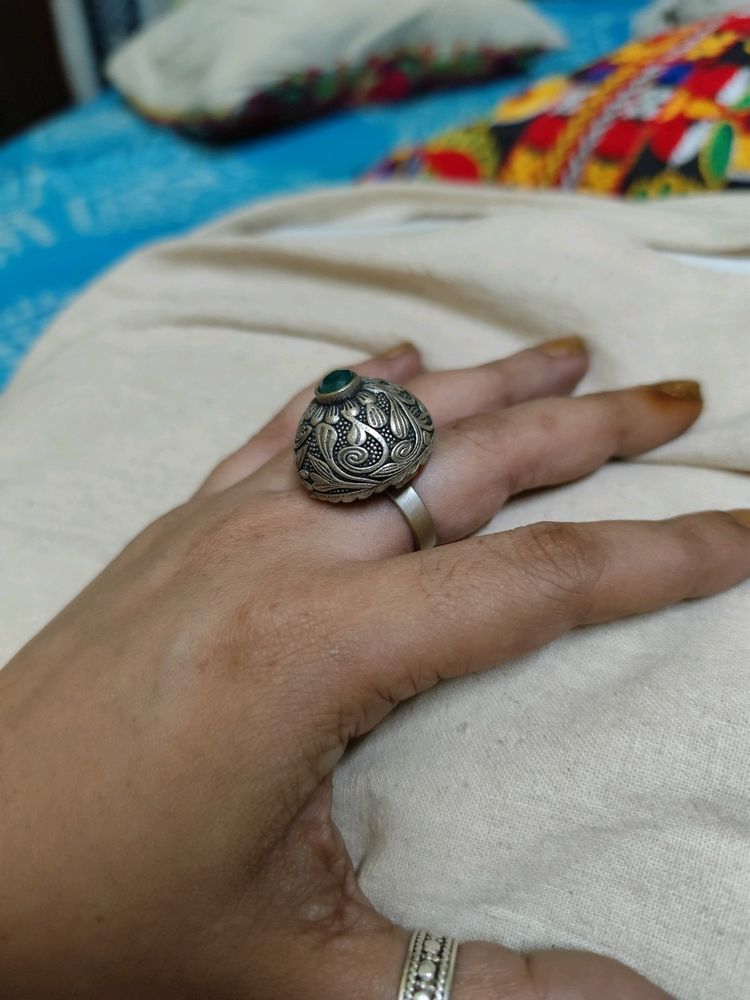 Silver Replica Statement Ring With Chitai Carving