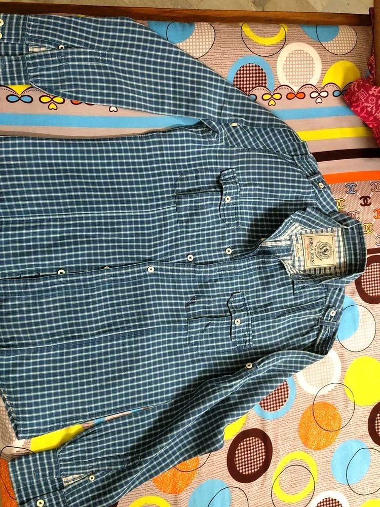 Blue Checked Shirt Casual Wear For Men