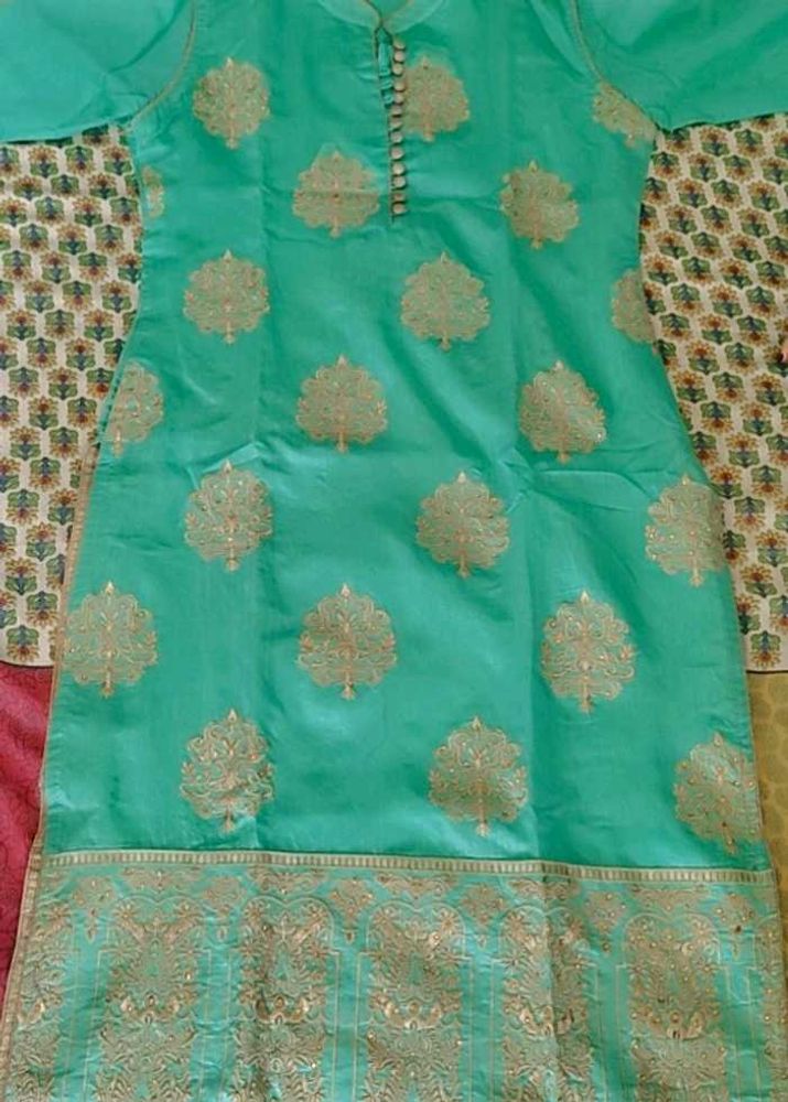 Beautiful Sea Green Kurta W/ Golden Hand Embroider