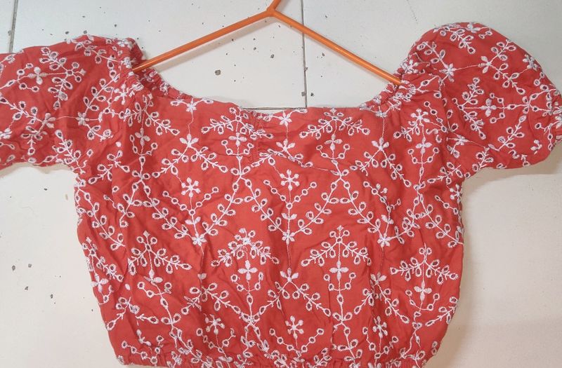 Orange Off Shoulder Crop Top