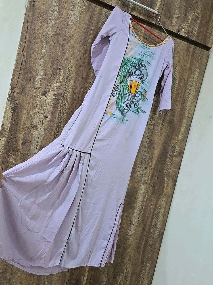 A-line Kurti, Lavender Colour, Little Work On Neck