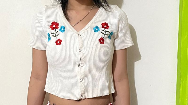 Flower Embroidery Crop Top