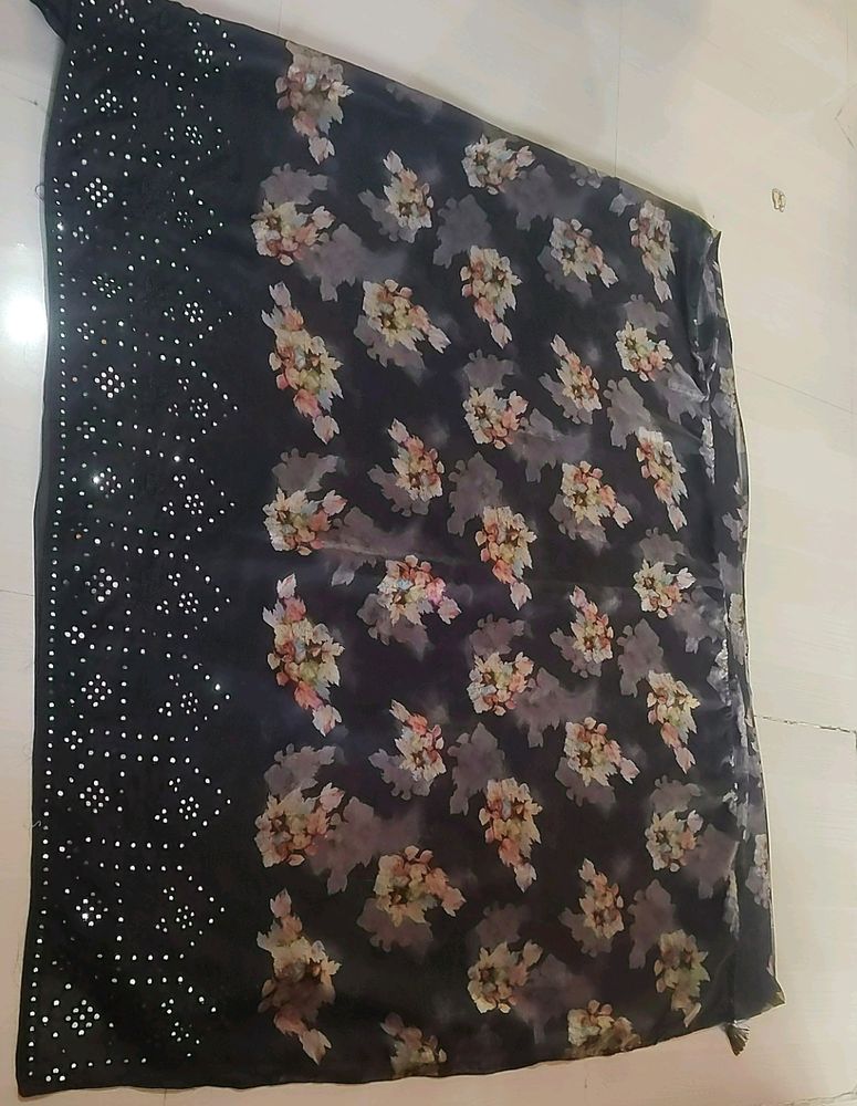 Black And Multi Colour Floral Print Saree